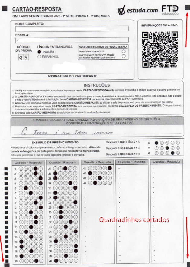 Checklist de problemas com o cartão-resposta – Central de Ajuda - Simulados